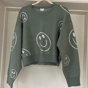 Le Lis Sage Green Smiley Face Knit Top